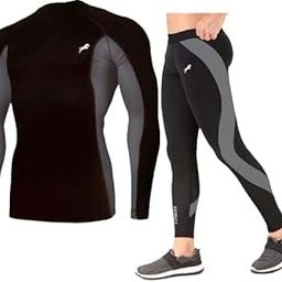 Polyester Spandex Men's Sports Running Set Compression Shirt + Pants Skin-Tight Long Sleeves Quick Dry Fitness Tracksuit Gym Yoga Suits Gym Sets (2XL, Designer 1)-picture-24