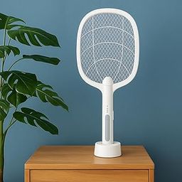 2-in-1 Rechargeable Mosquito Killer Racket with UV Light | High-Voltage Bug Zapper with Base Stand | 1200mAh Battery & 3200V Grid for Indoor and Outdoor Use (C-Type Charging) (White)-13