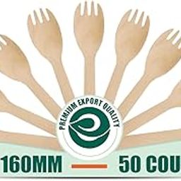 ECO SOUL [160mm, 50 Pack] Disposable Sporks | Wooden Dining Flatware | Ideal for Kids Birthday, Wedding & Party-image-28