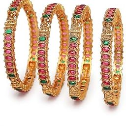 Traditional Gold Plated Red And Green Kada Bracelet Bangle Jewellery Set for Women & Girls-image-43