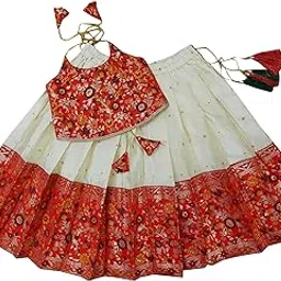 feliz the designer studio Baby Girl's Traditional Readymade South Indian Pattu Pavadai Lehenga Choli For Kid's-picture-0