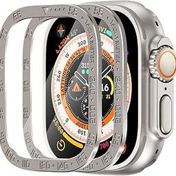 SWUU 2 Pack Tempered Glass Screen Protector with Titanium Alloy Frame Compatible with Apple Watch Ultra Screen Protector 49mm, Waterproof Bezel Ring for iWatch Ultra 49mm S3 Titanium-8