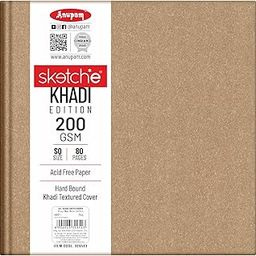 Anupam Sketche Khadi (Cover) Hardcover Sketch Book Square | 40 Sheets / 80 Pages | 200 GSM Acid-Free Cartridge Paper | Good for Marker Watercolor, Alcohol Markers, Acrylic, Ink, Oil Pastel, Pencil-25
