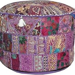 Vedant Designs Home Decorative Ottoman Pouf Cover Turquoise Green Traditional Living Room Foot Stool Handmade Floor Pillow Chair Vintage Cotton Cushion Covers Embroidered Patchwork-image-9