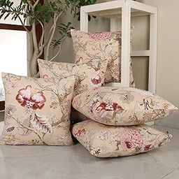 Clasiko Cotton Cushion Covers Set of 5; 22x22 Inches; Beloved Blossoms-image-1