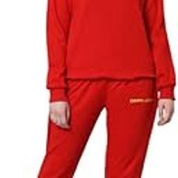 Women's Basic Solid Cotton Fleece Round Neck Red Tracksuit-image-86