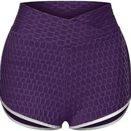 Women High Waist Yoga Shorts Home Gym Sports Fitness Purple XL-image-97