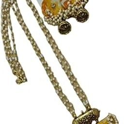 FashionHandmade Jewelry Pearl Necklace Set with Orange Floral Pendant and Matching Earrings, Gold-Toned-image-2