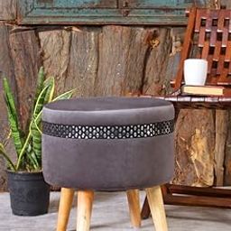 Basket Villa Pouffes Sitting Stool for Living Room, Mudda Puffy Wooden Ottoman Stools, Pouffe Footstool, Cushioned Pouf for Office Home Decorative & Dressing Table, 16x16x18 Inch, Grey-10