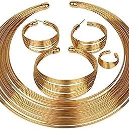 Gifts Stylish Latest Gold Plated Combo of Choker Jwell Necklace Jewellery Set with Earrings, Bracelet and Ring for Girls and Women (Golden) (YBNK_5773)-16