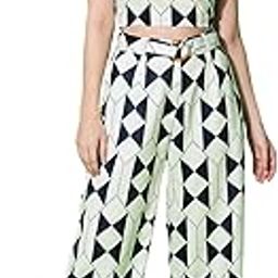 Womens Jumpsuit Women Print Halter Neck Smocked Geometric Print Top, Trousers & Belt Co-Ord Set-picture-46