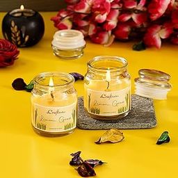 eCraftIndia Set of 2 Jar Lemon Grass Scented Candles for Home Decor - Jar Candles for Diwali Christmas Birthday Valentine's Day - Scented Candles Gift Set - Diwali Decoration Items for Home Decor-image-1