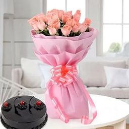 Fnp Pink Roses 20 With Cake Eggless-image-85