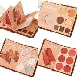 4-in-1 Makeup Palette Book Set with Eyeshadow, Highlighter, Blusher and Contour, Peach Pink-20