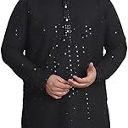 (Since 1958 Men's Cotton Relaxed Fit Straight Radiant Elegance Sequinned Kurta for Holi & Eid-image-2