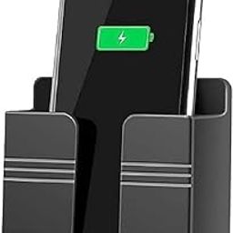 Wall-Mounted Mobile Holder & Remote Storage Case with Charging Port, Adjustable Viewing Angle, Multi-Purpose Stand Black (Black, (Pack of 1))-0