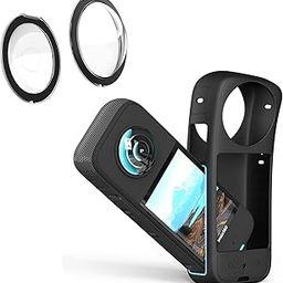 Silicone Protective Case and Lens Guards for Insta360 X3, Anti-Scratch Body Silicone Cover and Waterproof Lens Protector, Black, Compact-image-11
