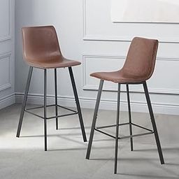 Creative Bar Stools, Faux Leather, Brown, Set of 2, Metal Frame, Counter Height | (Pack of 2) (Brown)-picture-18