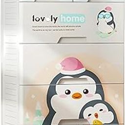 TOYPENTER 5 Layers High Density Plastic Storage Cabinate with Wheels I Collapsible Kids Clothing Wardrobe | Portable Waterproof Multipurpose Storage/Adjustable 6 Drawers Almirah for Babies (Penguin)-picture-0