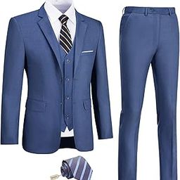 Men's Slim Fit 3 Piece Suit Two Button Business Wedding Dress Tux Suit Set Jacket Vest Pants with Tie-picture-12
