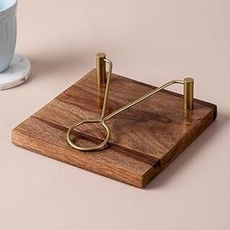 Nestroots Wooden Napkin Holder with Gold Metal Frame |8X8 Inch Teak Wood Tissue Stand for Dining Table & Kitchen Countertop-picture-25