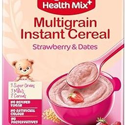 Manna Health Mix Instant Multigrain Cereal, Strawberry, Banana, Dates, with Milk. Made with Real Fruits and 7 Supergrains and Millets. No Added Sugar, No Artificial Colour, Flavours 200g-69