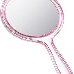 Jetec Hand Mirror Double Sided Handheld Mirror 1X/ 2X Magnifying Mirror With Handle Mirror Rounded Shape Makeup Mirror (Pink) - Plastic-6