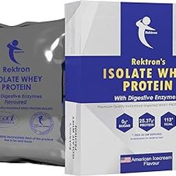 Rektron Isolate Whey Protein Powder With Digestive Enzymes Zero Sugar Protein - 2 Lbs, 30 Servings Low Carb (American Ice Cream Flavor)-image-97