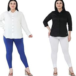 Premium Cotton Body Hugging Ankle Length Legging for Women, Soft and Comfortable Fabric with Elastic Closure, Free Size - Pack of 2pc (Fit Upto 25 to 32 Waist)- Navy Blue, White-image-75