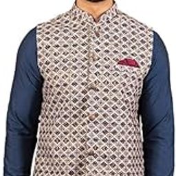 Men's Nehru Jacket, Multi Cotton Blend, Embroidered Regular Fit Mandarin Collar Sleeveless-image-24