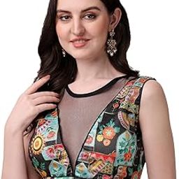Women's Phanotm Silk Floral Sleeveless Saree Blouse-image-79