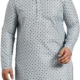 Plus (Since 1958), Men's Cotton Linen Blue Foil Printed Only Long Kurta-picture-28