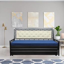 Royal Interiors Carbin 3 Seater Metal Sofa Cum Bed with Hydraulic Storage | Queen Size Sofa Cuma Bed | 3 Seater Sofa Set, Metal Sofa Set for Living Room (Matte Black Finish with Blue Cushion)-image-25
