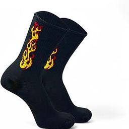 Pure Cotton Premium 1 Pair Flame Pattern Crew Socks, Black Cotton, Fire Design For Men and Women Stretchable Free Size Anti Odur Sweat Free Anti Slip-image-87