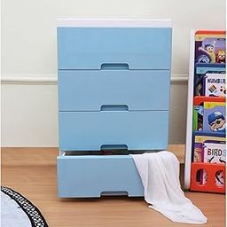 The Tickle Toe Plastic Chest of 4 Drawers for Kids | Multipurpose Organizer in Blue Theme | Dresser for Clothes & Toys | Portable Kids Cabinet | 51Lx33Wx82H cm | Blue-17
