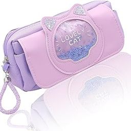 FunBlast Polyester Stationery Pouch For Girls - Large Capacity Pencil Bag, Multi-Purpose Pencil Case With Zipper Lock, Kawaii Pouch, Pen & Pencil Bag For School Kids, Girls (Purple-)-10