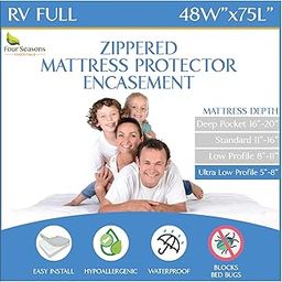 RV Short Full Mattress Protector (48” W x 75" L) Fits 5"-8" Depth - Waterproof Zippered Encasement - Hypoallergenic Premium Bed Cover Protects from Dust Allergens-30