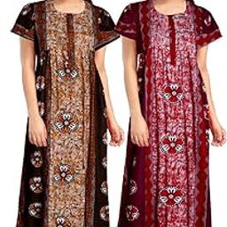 Women's Pure Cotton Nightwear Casual Nighty (RED Brown BATIK-45 XXL)-53
