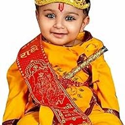 janmastm krishna baby boy baby girls Cotton Dhoti Kurta Costume Ethnic Wear Dress (Pack of 5-Kurta, Dhoti, Bansuri, Mor Pankh Mukut, Bandhni Patka)-image-18