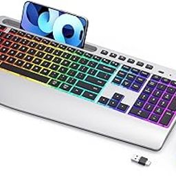 Wireless Keyboard and Mouse Combo - Dual System RGB Backlit Mouse and KeyboardAdvanced Optical Tracking, Lag-Free Wireless, 90% Less Noise Silver-V1-image-27