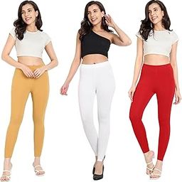 T2 Womens Ankle Length Leggings | Cotton Combo Leggings | 180 GSM | Mid-Waist Design | Pack of 3-image-4