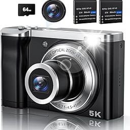 5K Digital Camera with 64GB Card, Touch Screen & 10X Optical Zoom, 56MP Front and Rear Camera with Autofocus 6-axis Anti-Shake, Selfie Vlogging Camera for Photography and Video, Ultra Bright Flash-1
