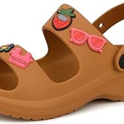 Women’s Double Strap Clogs – Comfortable Cushioned Footbed, Waterproof & Lightweight Slip-On Sandals – Non-Slip Sole with Stylish Fun Charms – Perfect for Casual Wear, Travel, Garden-image-90