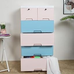 The Tickle Toe Plastic Chest of 6 Drawers for Kids | Pink & Blue Multipurpose Organizer with 2 Locks | Dresser Storage Cabinet for Toys & Clothes | Glossy Finish | 51L x 33W x 103H cm-image-30