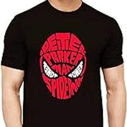 Mens Round Neck Cotton Spiderman Black t Shirt-image-1