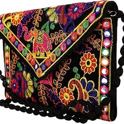Craft Trade Clutch Bags for Women Jaipuri Rajasthani Handmade Embroidery Mirror Work Stylish Sling Bags for Women Cross Body Bags for Ladies and Girls - 22X16 Cm-12