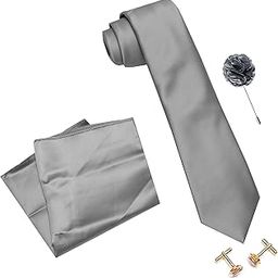 Tie for Men Micro Silk Neck Ties Set with Cufflinks Flower Pin, Pocket Square & Black Gift Box, Combo Necktie Sets for Office Wear, Formal Suits & Weddings (0, TieP6nuLite)-image-74
