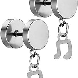 Music Charm Silver Stainless Steel 2pc Stud Earring For Men And Women-image-91
