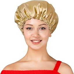 | Extra Large Double-Layer Satin Hair Bonnet for Sleeping, Frizz-Free Silk Night Cap for Curly and Long Hair, Elastic Satin Sleep Cap for Men and Women (IN, Alpha, Free Size, Beige)-image-50