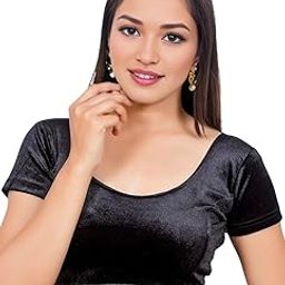 Women's Velvet Solid Round Neck Cap Sleeve Readymade Saree Blouse-3